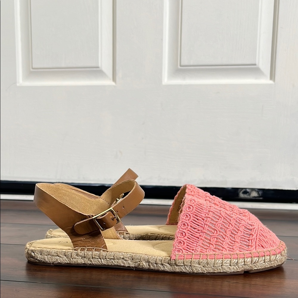 Talbots Women's Izzy Corded Espadrille Flats size 9.5 Ankle Leather Strap New